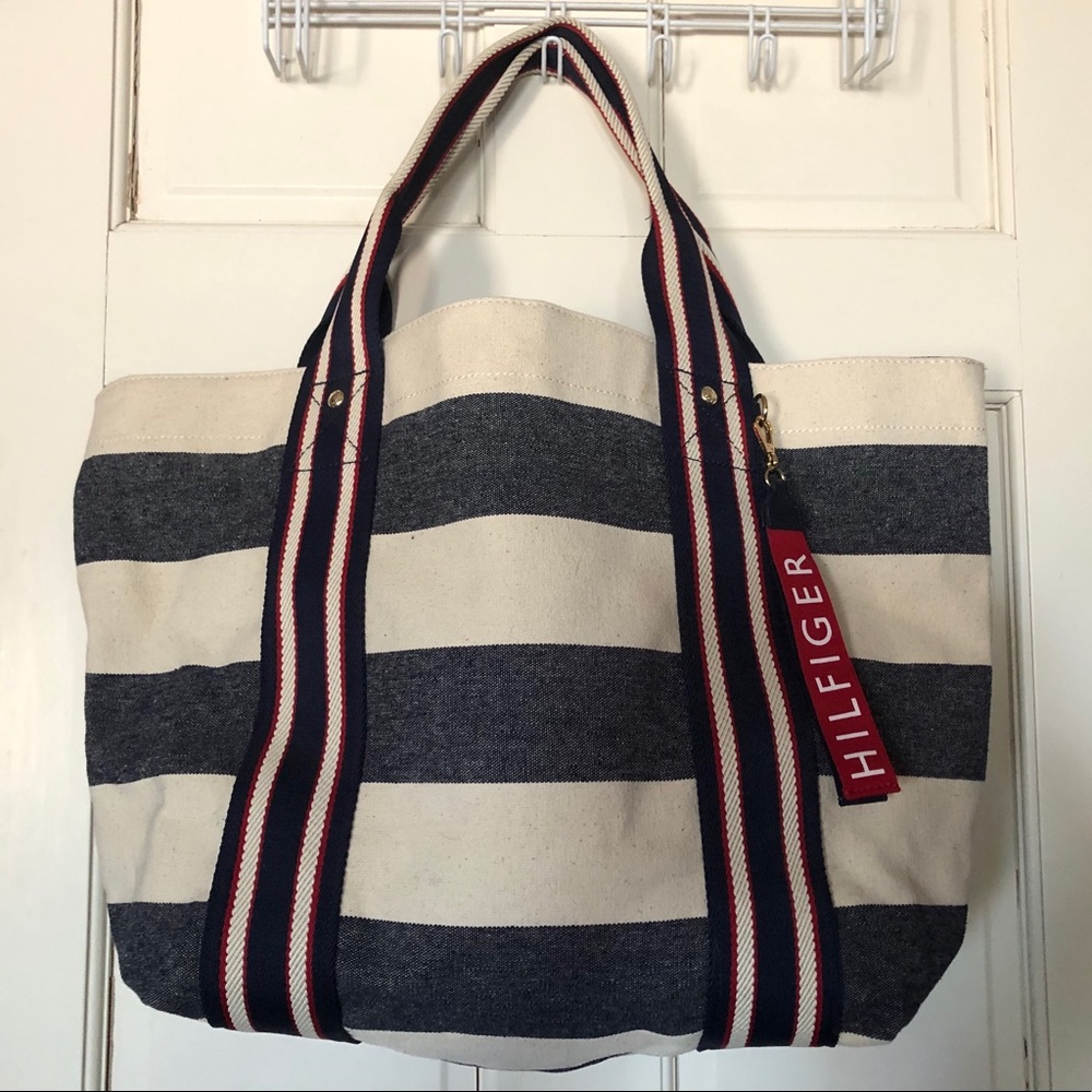 NWT Tommy Hilfiger Rugby Stripes Heavy Canvas Tote